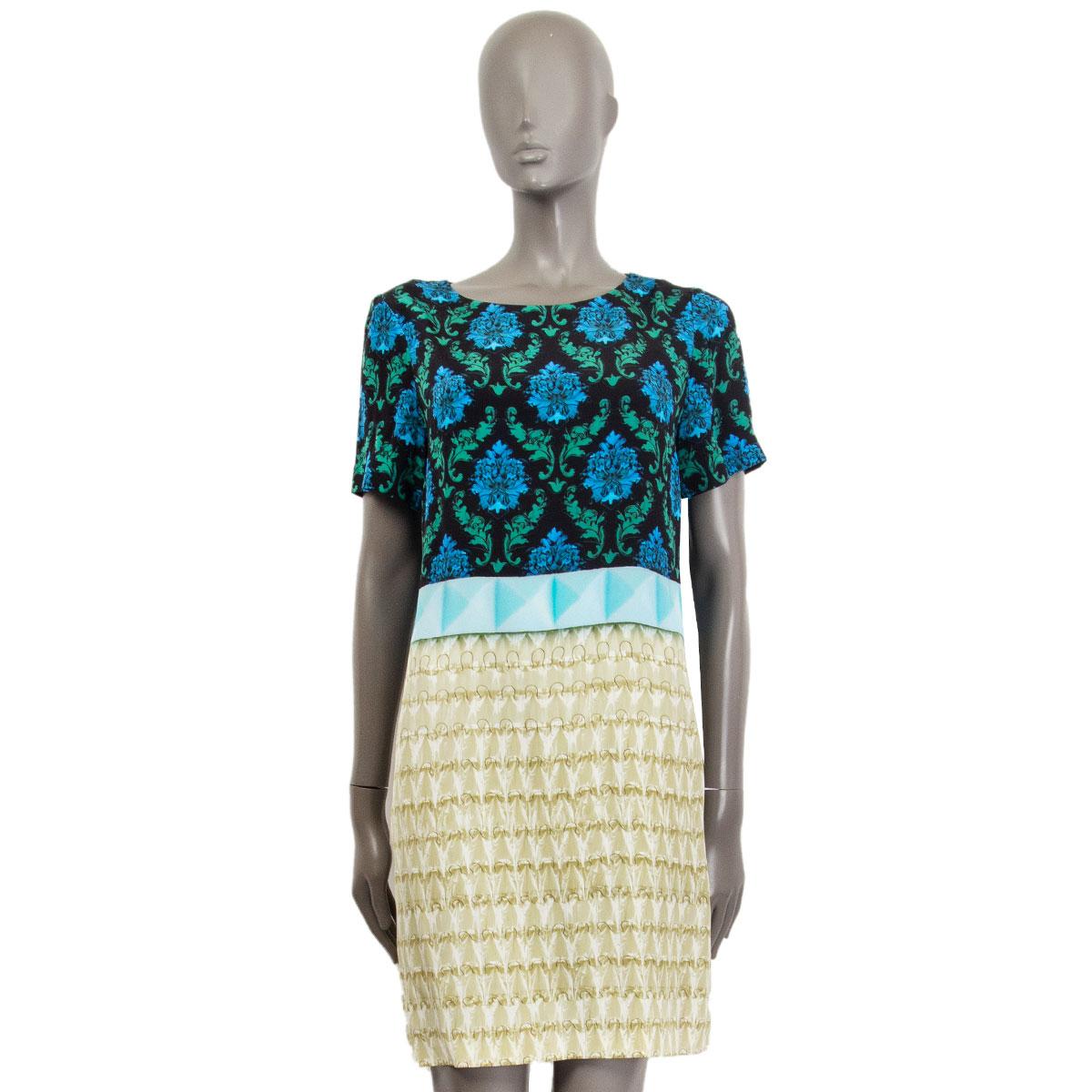 100% authentic Mary Katrantzou short-sleeve tunic dress in black, blue, jade, off-white, olive silk (100%). Unlined. Has been worn and is in excellent condition.

Tag Size	10
Size	M
Shoulder Width	40cm (15.6in)
Bust From	96cm (37.4in)
Waist