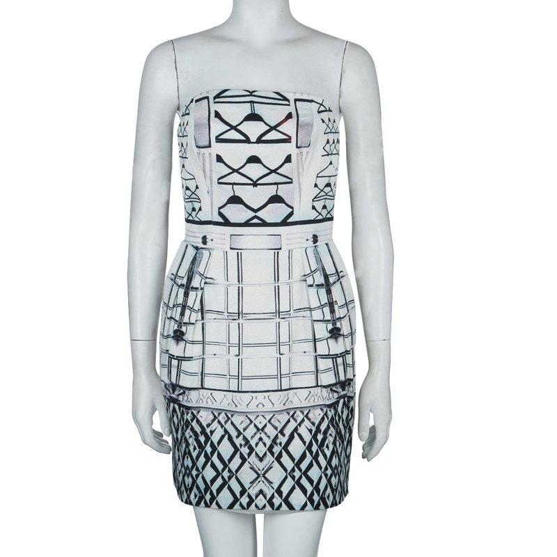 Gray Mary Katrantzou Printed Strapless Dress M