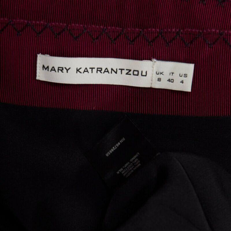 MARY KATRANTZOU red purple stripe ribbon overstitched fitted midi skirt UK8 26