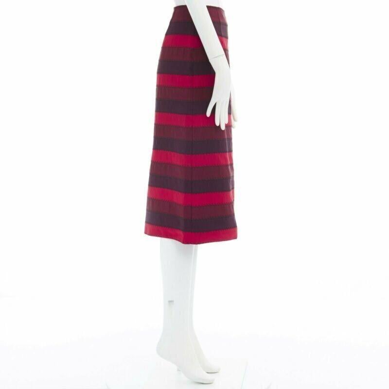 Purple MARY KATRANTZOU red purple stripe ribbon overstitched fitted midi skirt UK8 26