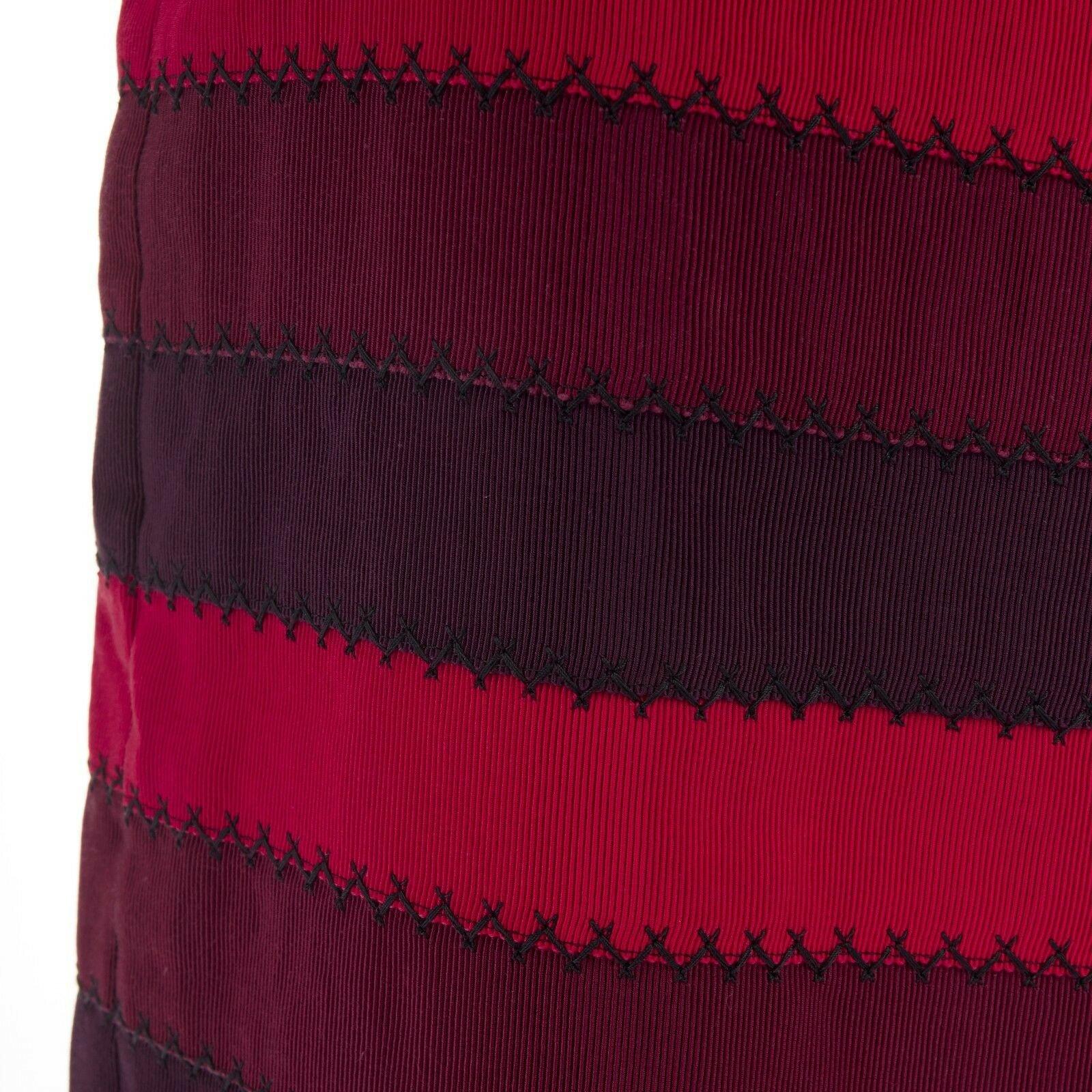 Women's MARY KATRANTZOU red purple stripe ribbon overstitched fitted midi skirt UK8 26