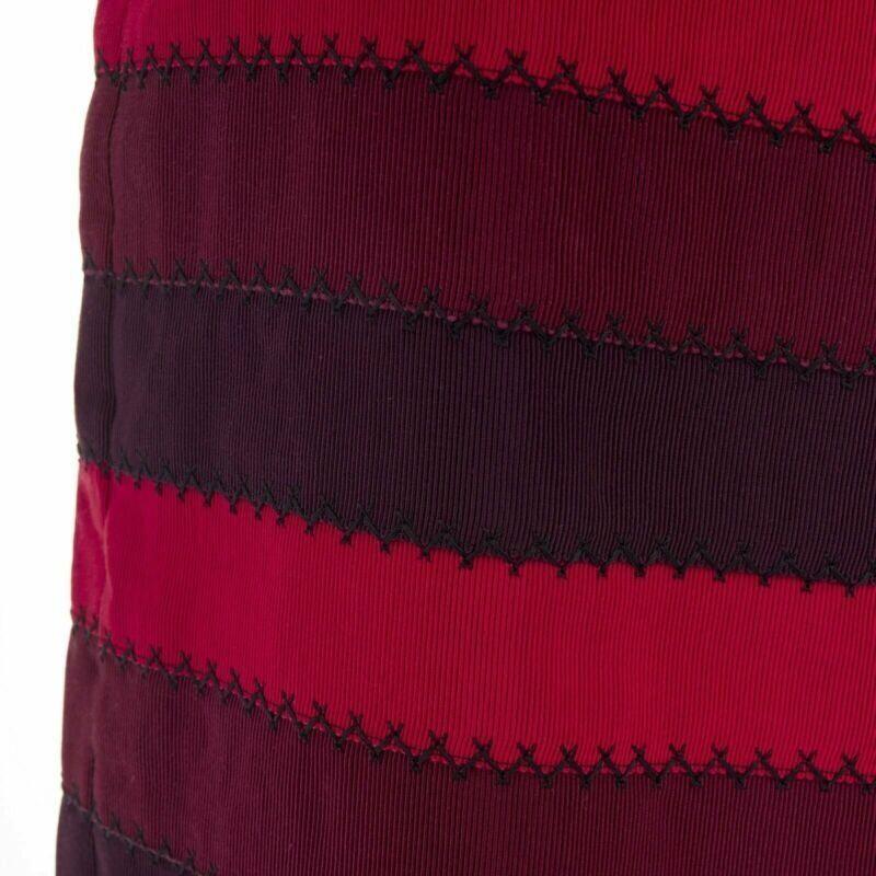 MARY KATRANTZOU red purple stripe ribbon overstitched fitted midi skirt UK8 26