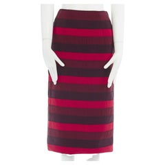 MARY KATRANTZOU red purple stripe ribbon overstitched fitted midi skirt UK8 26"