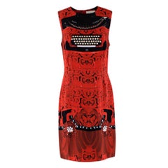 Mary Katrantzou Red Typewriter Print Shift Dress - Size US 10