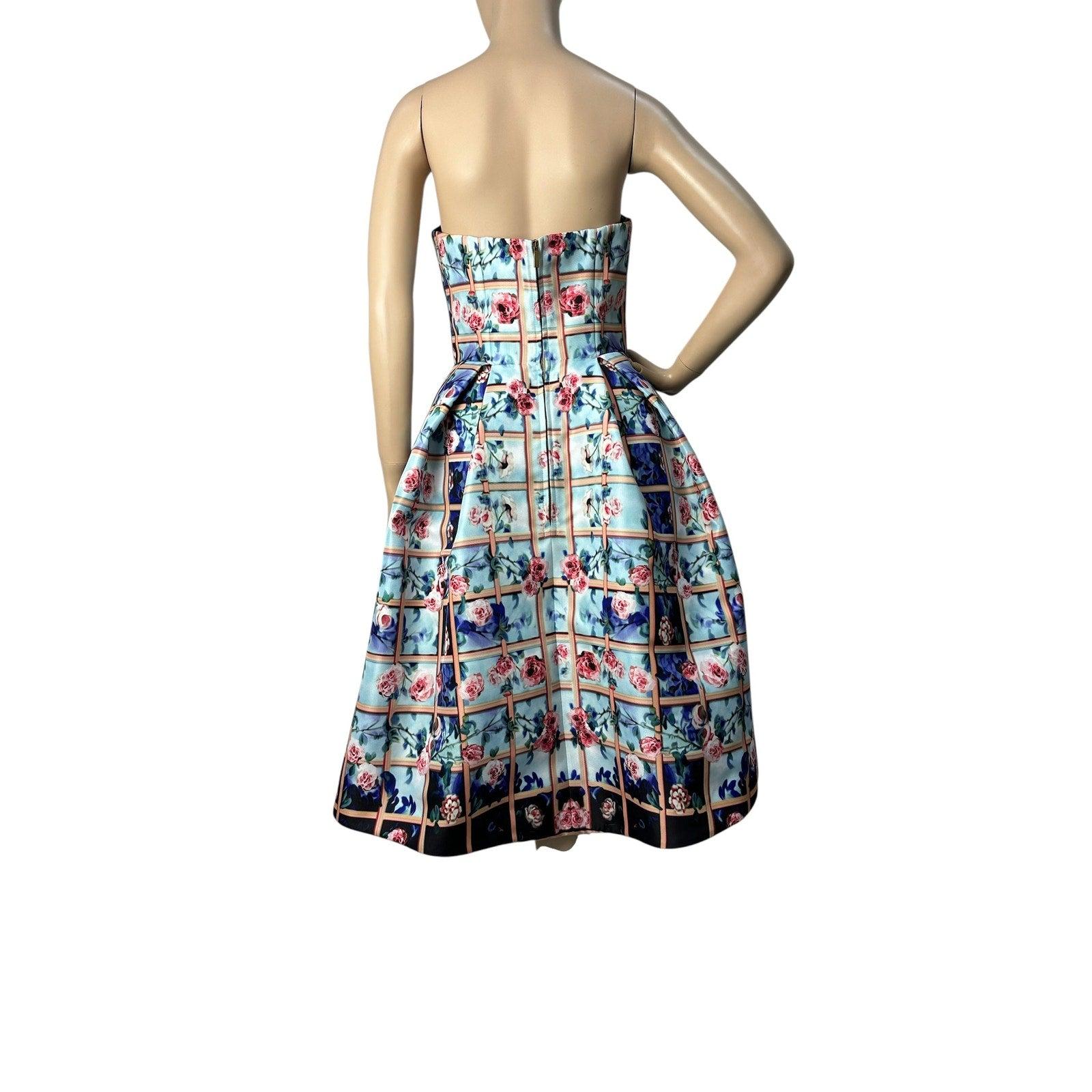 Mary Katrantzou Resort 2014 Trägerlos Floral Cocktailkleid Sz.44IT Damen im Angebot