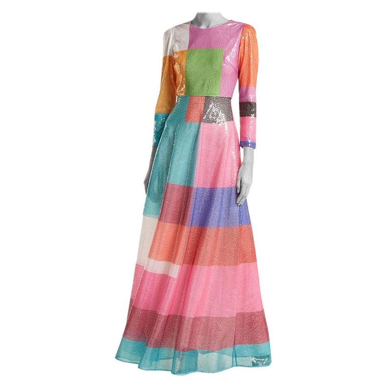 Mary Katrantzou Rosalba Sequinned Colour Block Maxi Dress L UK14 at 1stDibs