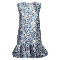 Mary Katrantzou Silver and Blue Metallic Drop Waist Jaspa Dress S