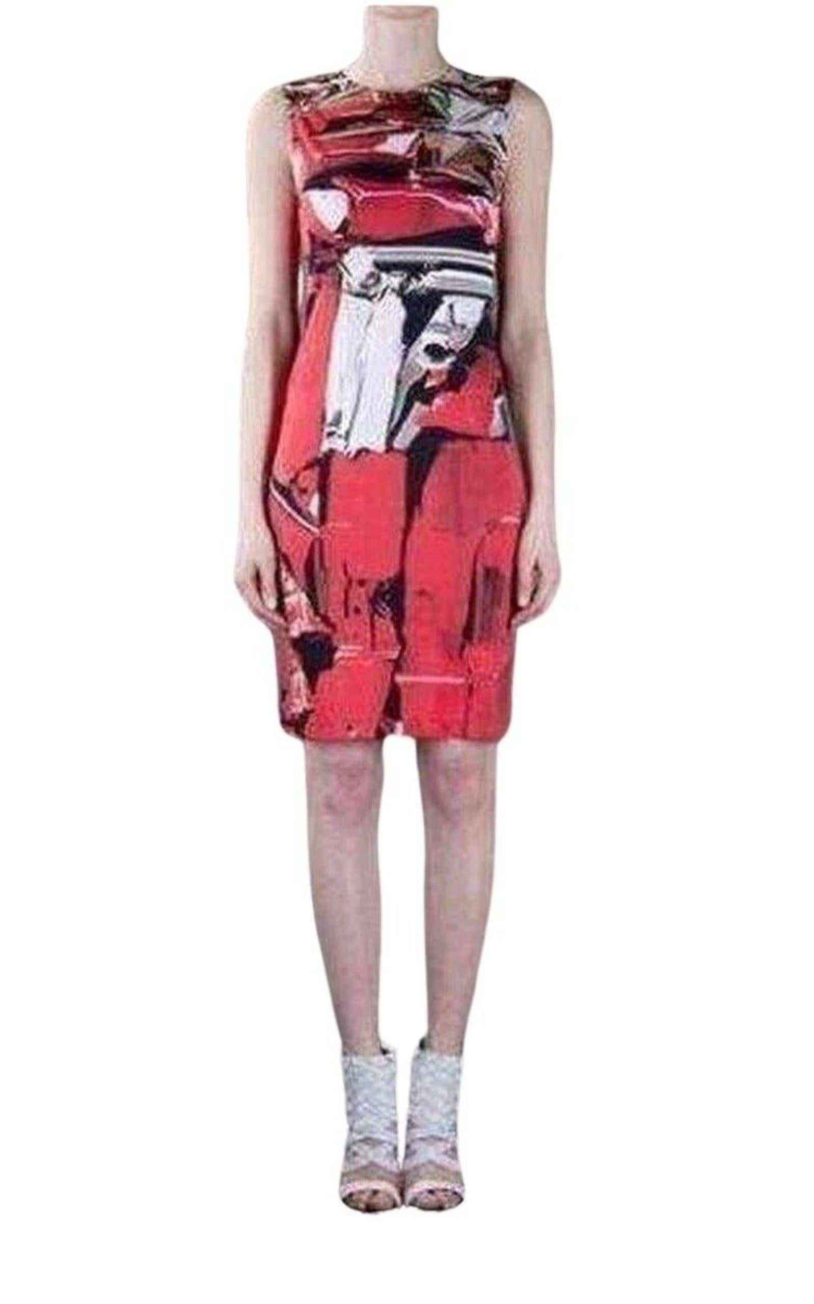 Crash dress from Mary Katrantzou
Round neck
Sleeveless
Red, green, white and black blurred abstract print.
100% Silk 
Made in UK