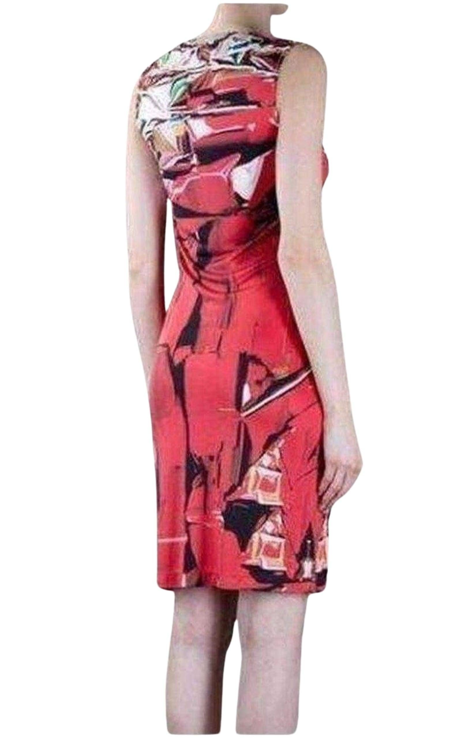 Red Mary Katrantzou Sleeveless Print Silk Dress S For Sale