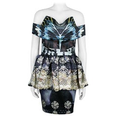 Mary Katrantzou Strapless Peplum Printed Dress M