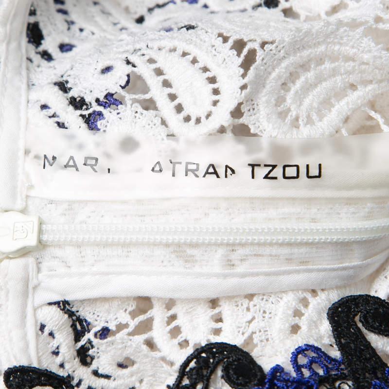 Mary Katrantzou White Paisley Guipure Lace Contrast Applique Birk Top M For Sale 1