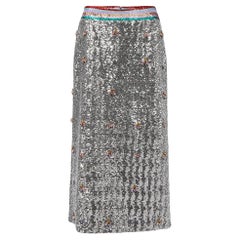 Mary Katrantzou Women's Silver Sequined Embellished Midi Skirt