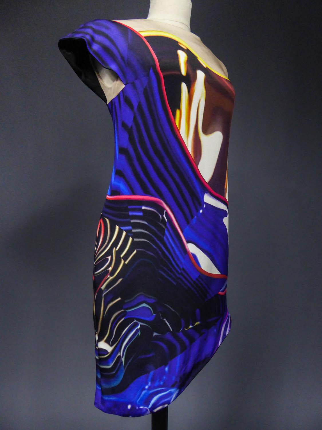 Mary Katranzou Asymmetrical Printed Silk Dress Circa 2010 For Sale 7