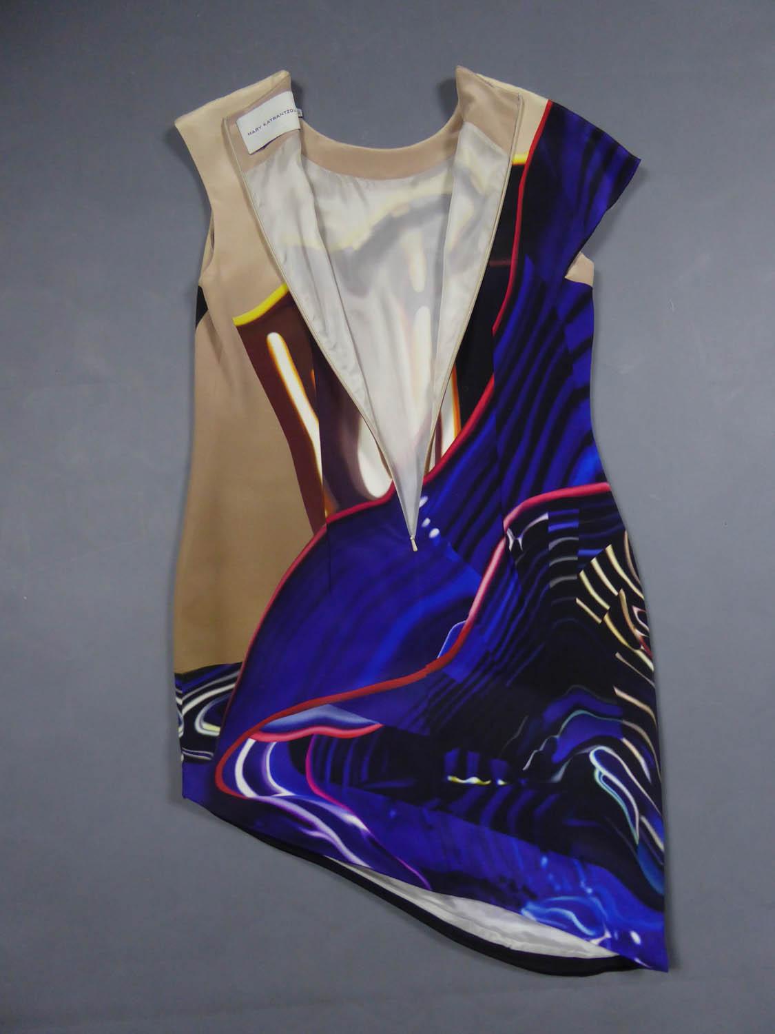 Mary Katranzou Asymmetrical Printed Silk Dress Circa 2010 For Sale 8