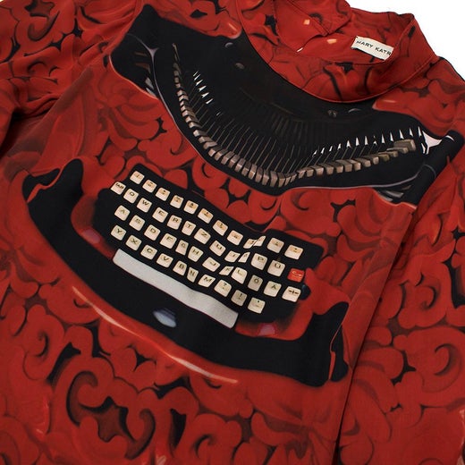 Mary Katranzou Red Silk Typewriter Print Dress M For Sale At 1stdibs