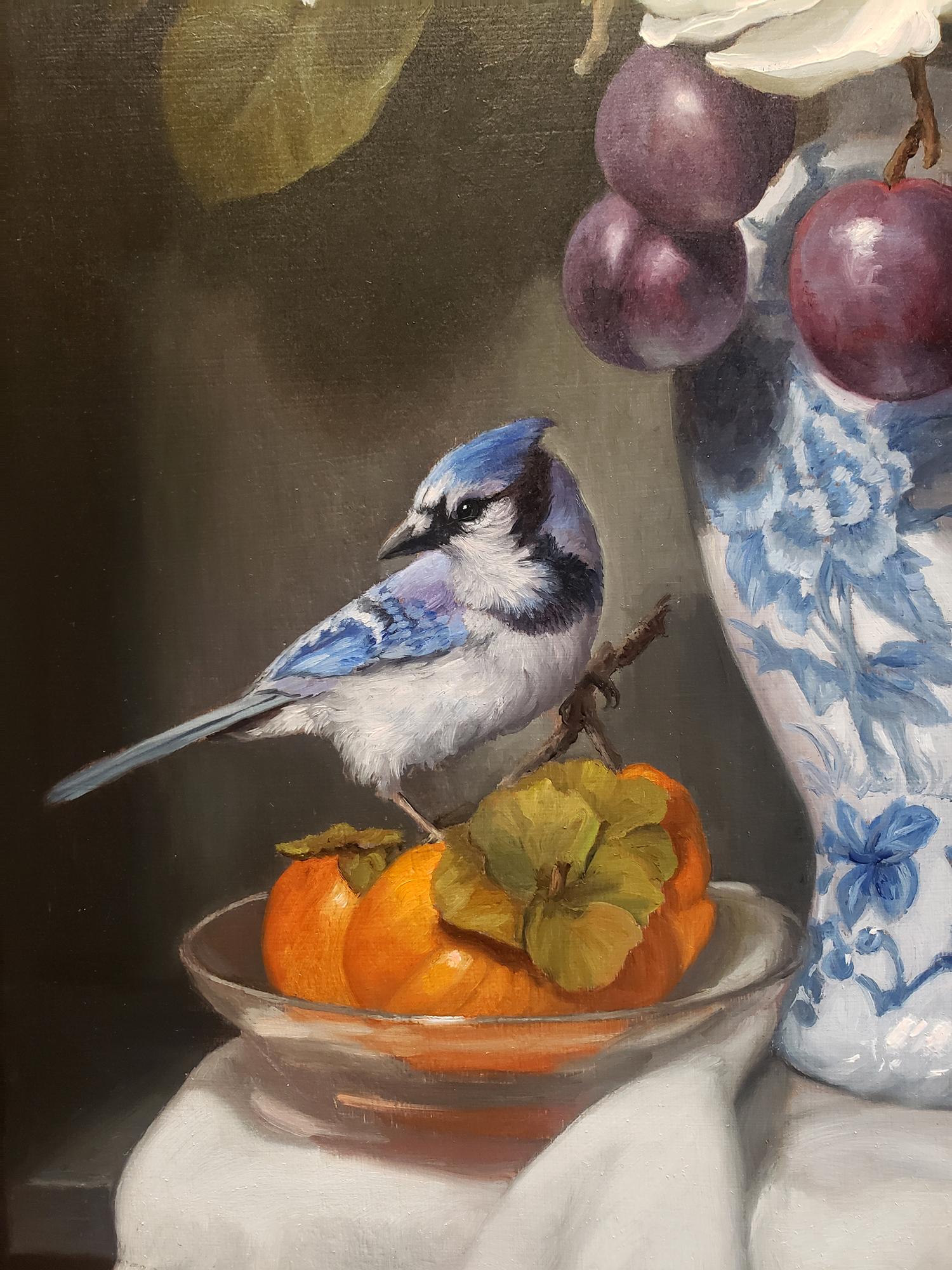 Magnolia Blossoms and Blue Jay - Painting by Mary Kay West