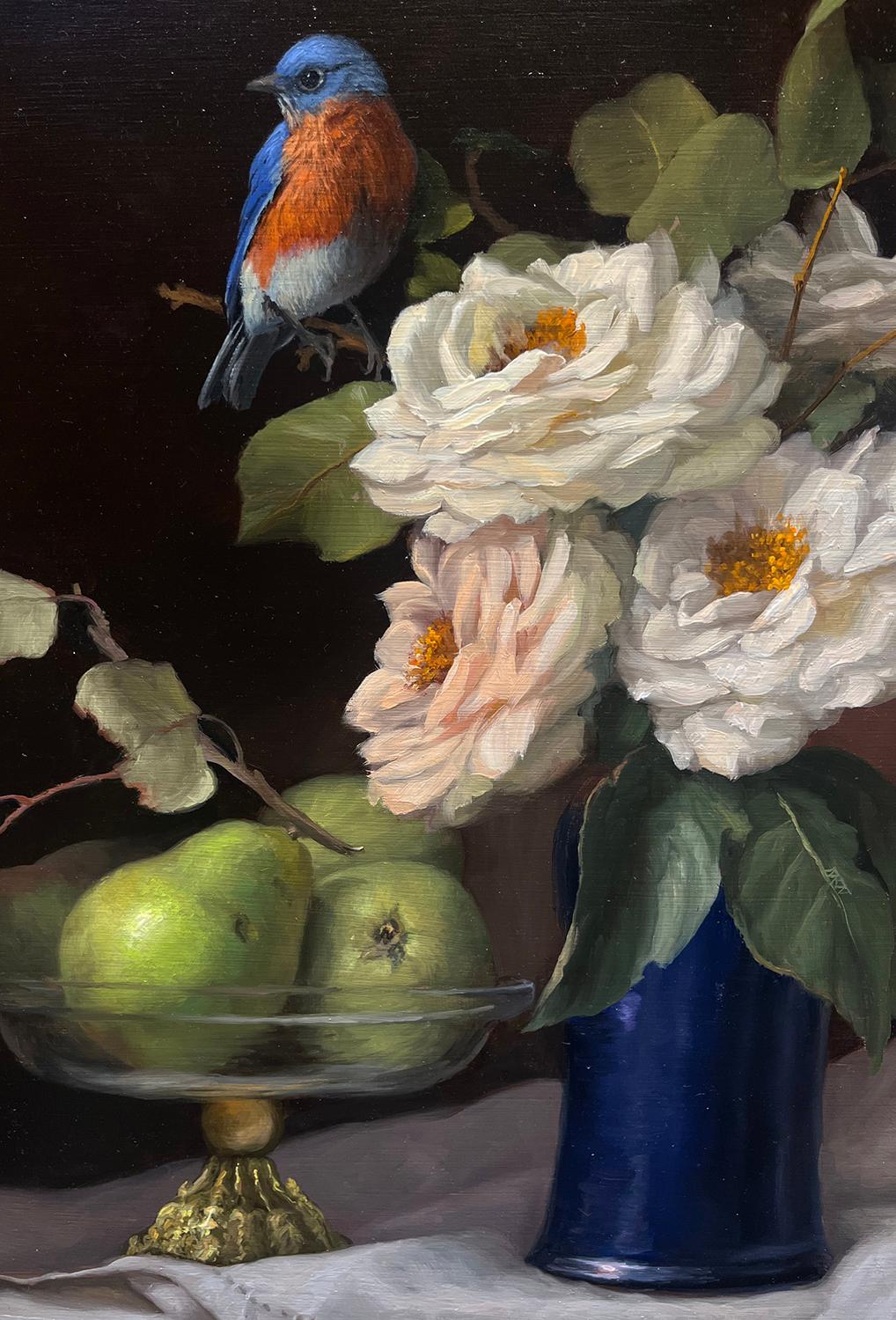 Roses and Bluebirds - Painting by Mary Kay West
