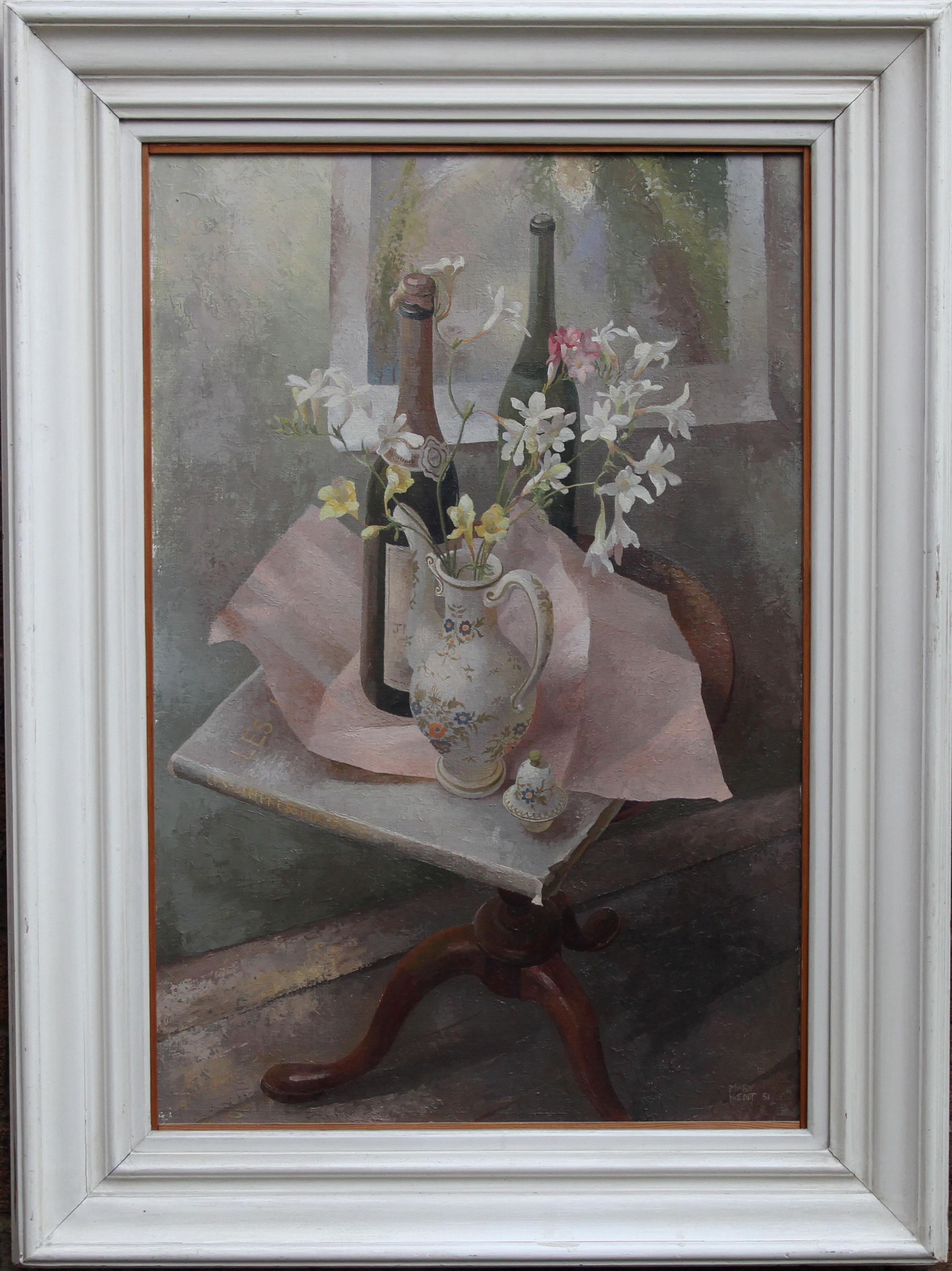Caffettiera francese - exh art britannica 1960 natura morta floreale pittura a olio fiori in vendita 5