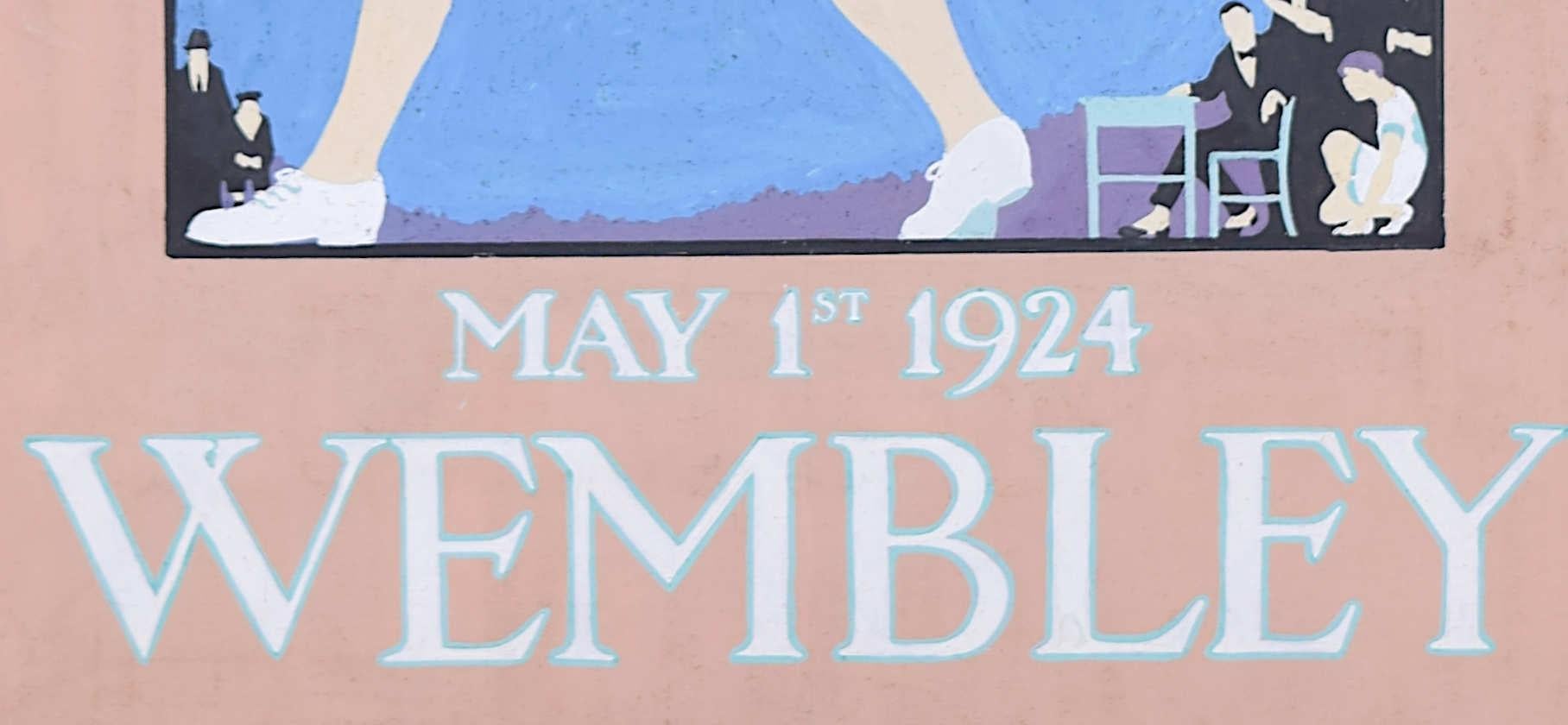 Mary Kenyan
Olympic Games, May 1st 1924, Wembley
Gouache
46 x 30 cm 
Signed and dated to the reverse.

This gouache poster, with its soft pastel tones and elegant art deco style, features a javelin thrower poised mid-action, evoking the power and