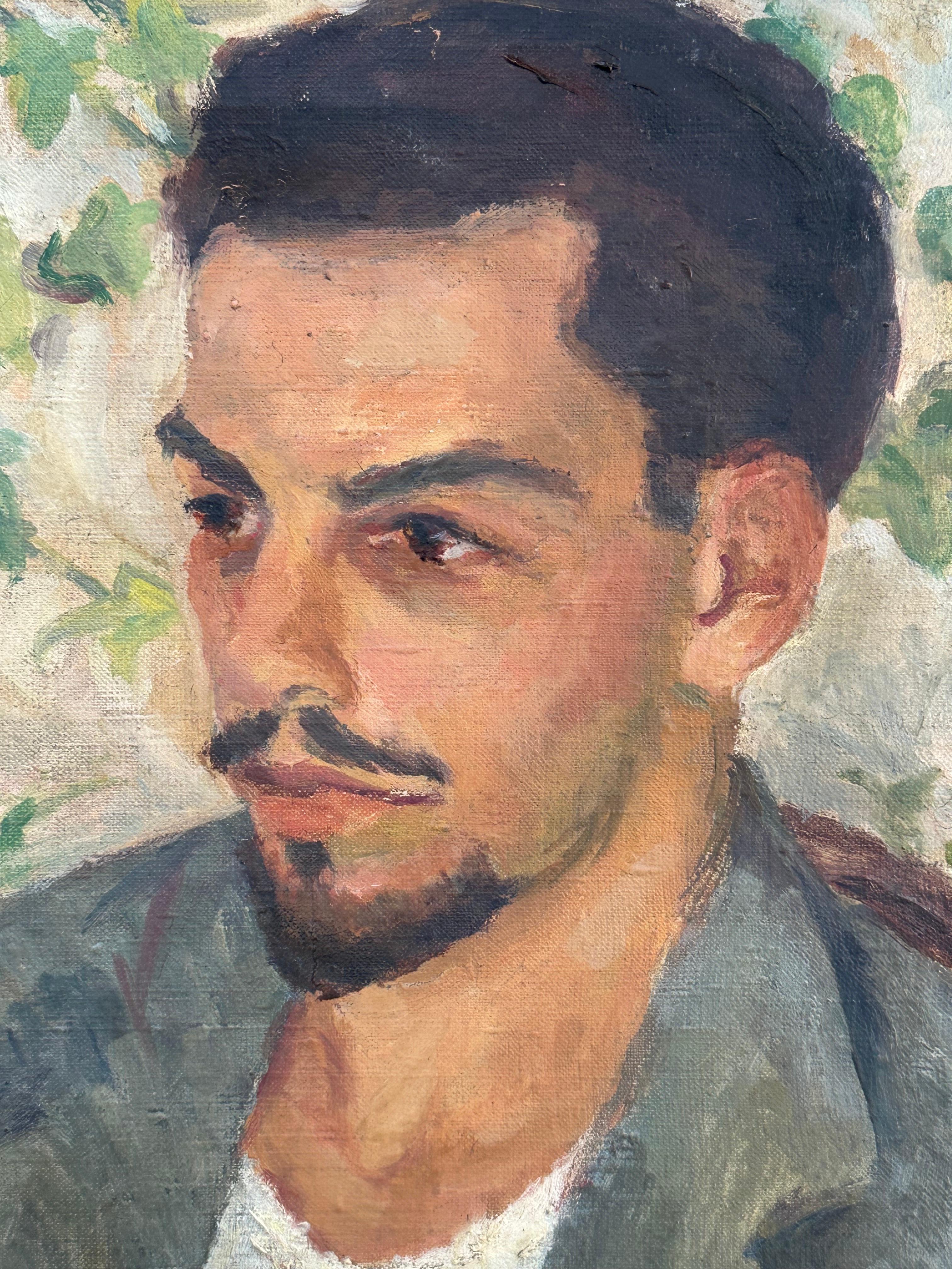 Retrato de un Beatnik Guapo - Painting de Mary Kiisel Greenwood