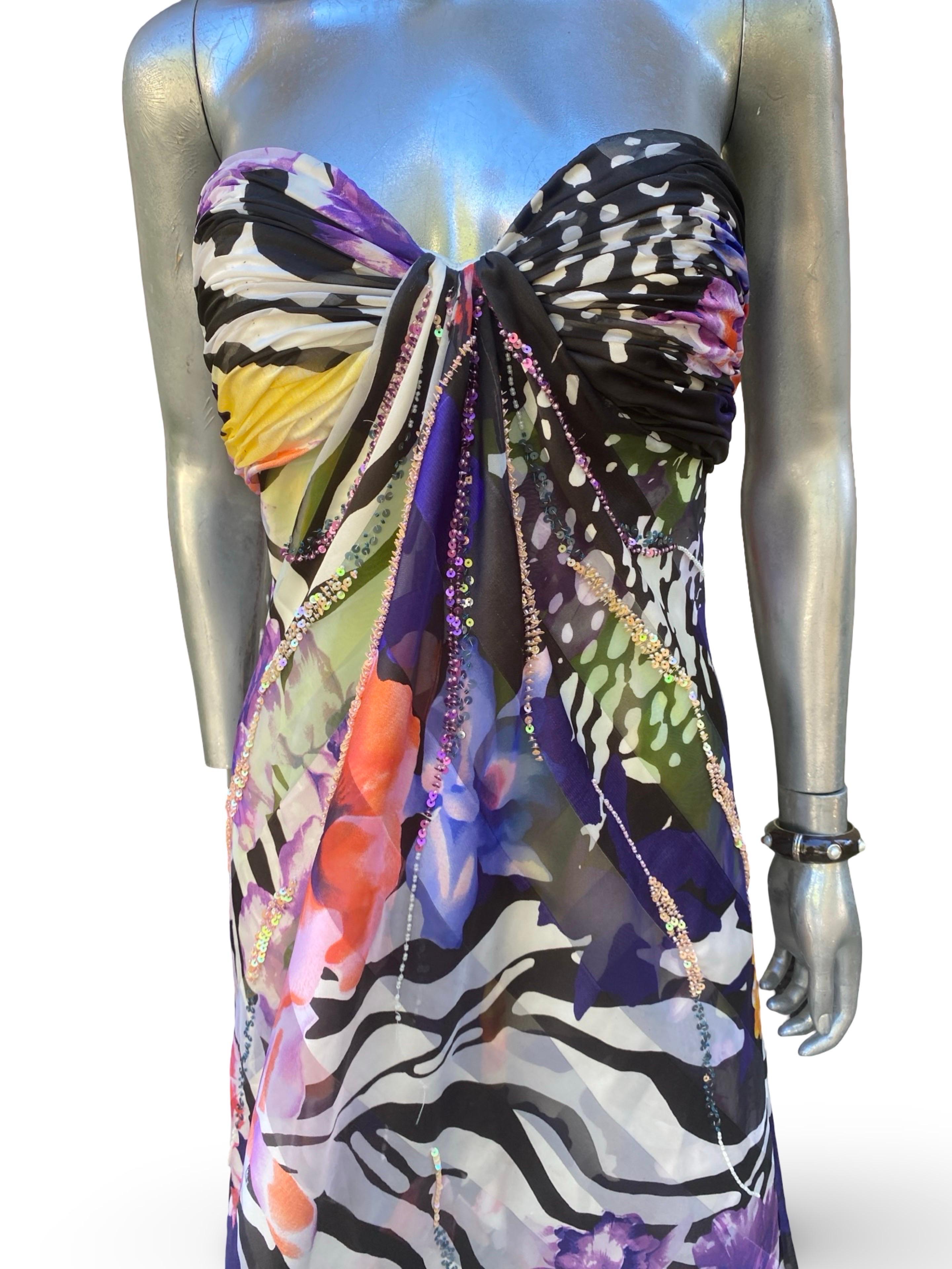 I.L.A. Couture Beaded Floral Ruched  Robe longue sans bretelles Taille 8 en vente 6