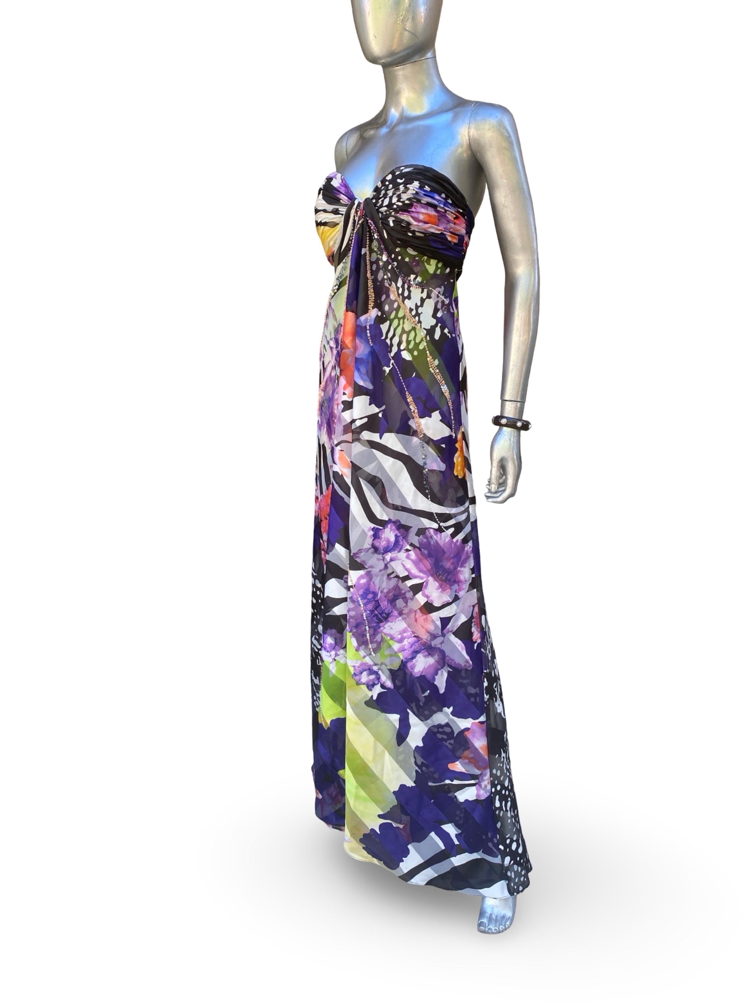 I.L.A. Couture Beaded Floral Ruched  Robe longue sans bretelles Taille 8 en vente 8