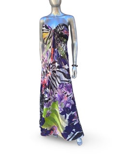 Mary L Couture Beaded Floral Ruched  Strapless Long Layered Dress Size 8