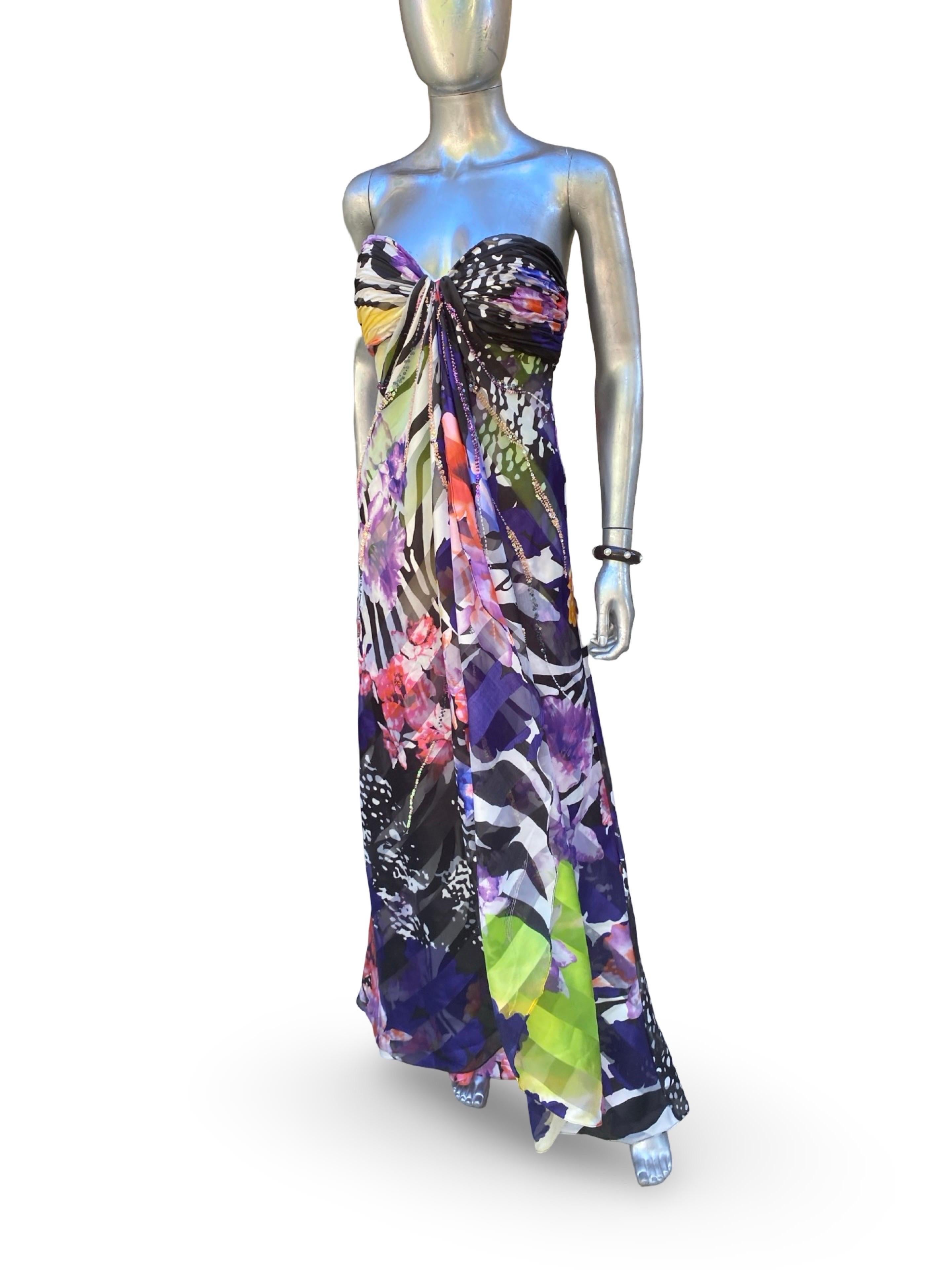 I.L.A. Couture Beaded Floral Ruched  Robe longue sans bretelles Taille 8 Pour femmes en vente