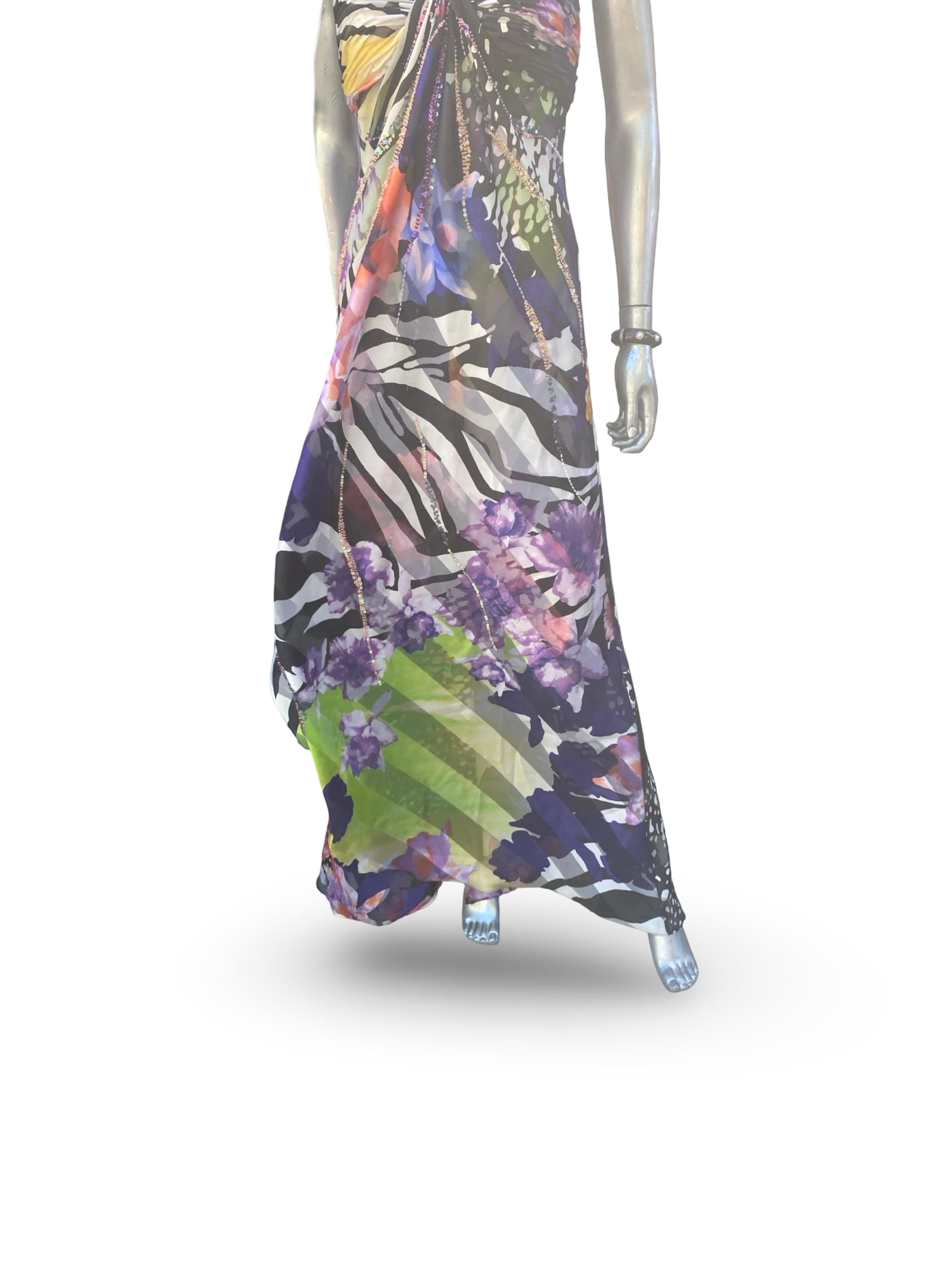 I.L.A. Couture Beaded Floral Ruched  Robe longue sans bretelles Taille 8 en vente 3