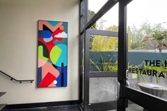 "Skies The Limit" pittura acrilica su legno con resina in una cornice galleggiante in legno nero