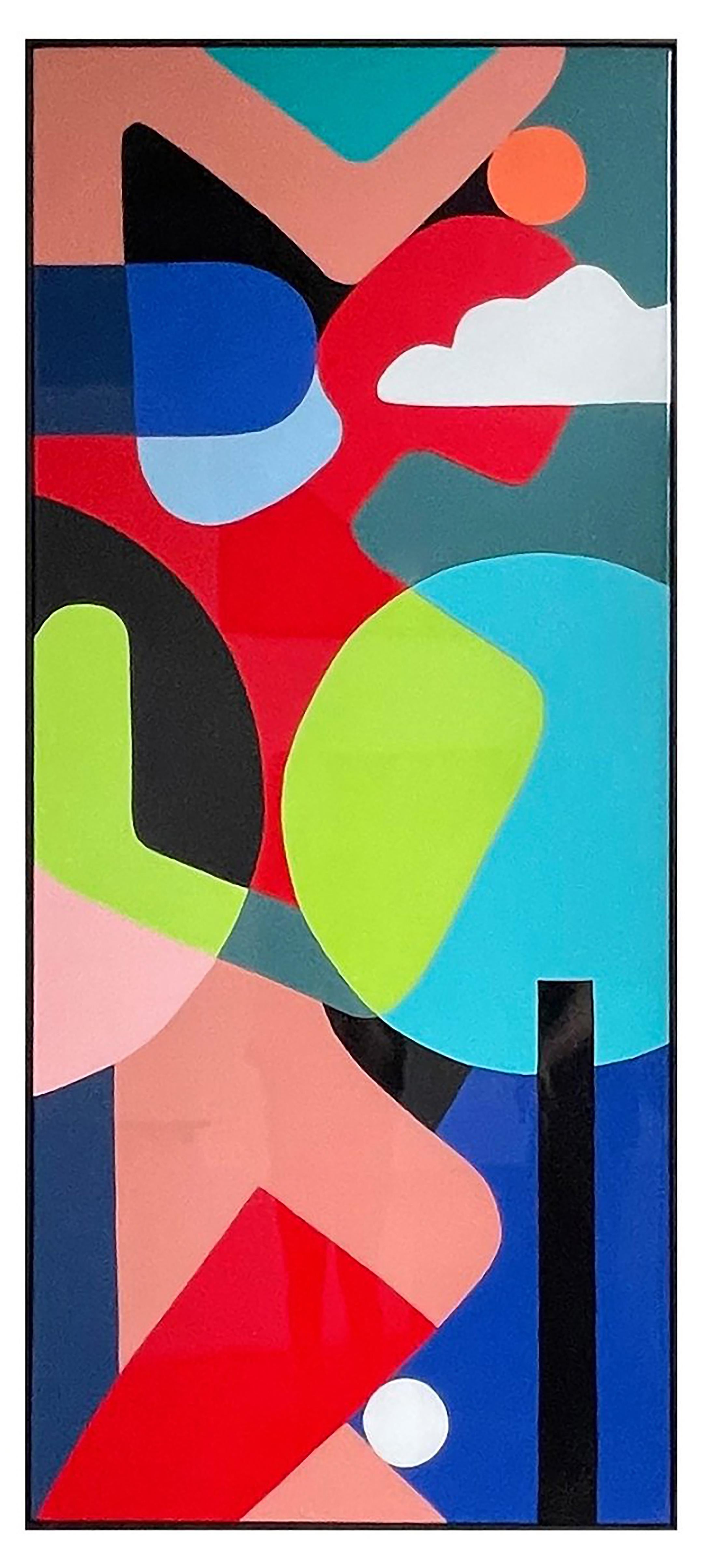 "Skies The Limit" acrylic paint on wood with resin in black wood floater frame