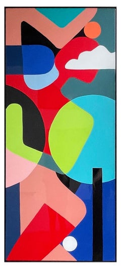 "Skies The Limit" pittura acrilica su legno con resina in una cornice galleggiante in legno nero