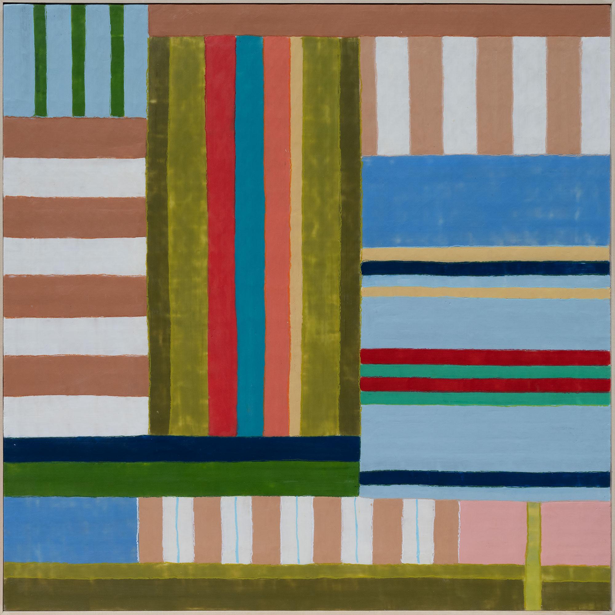Crops 1 Abstract Geometric Encaustic Painting, Framed, 2010- 49x49 in