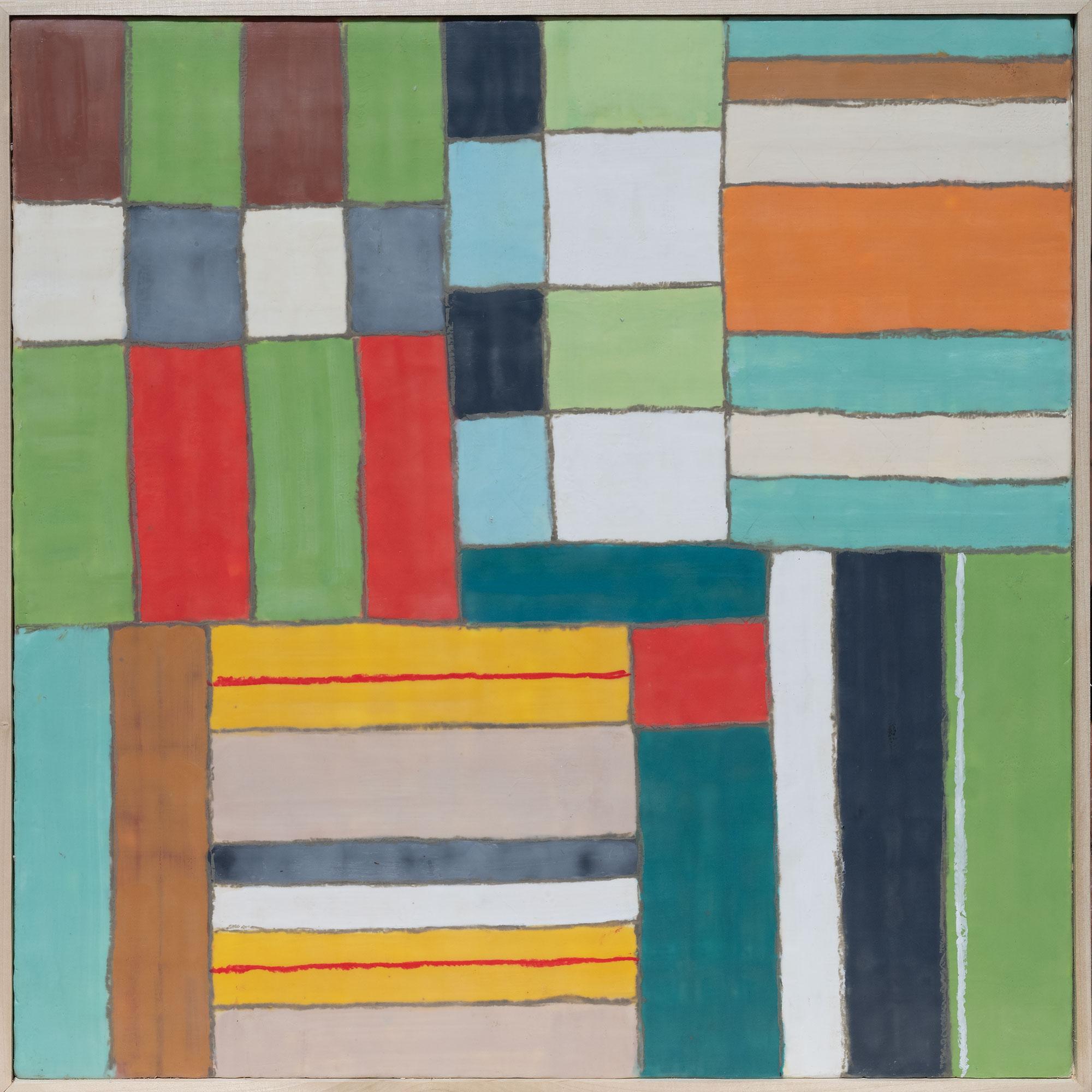 Mary Long Abstract Painting - Stripe 10 Abstract Geometric Painting, Encaustic on Mixed Media, 2010+
