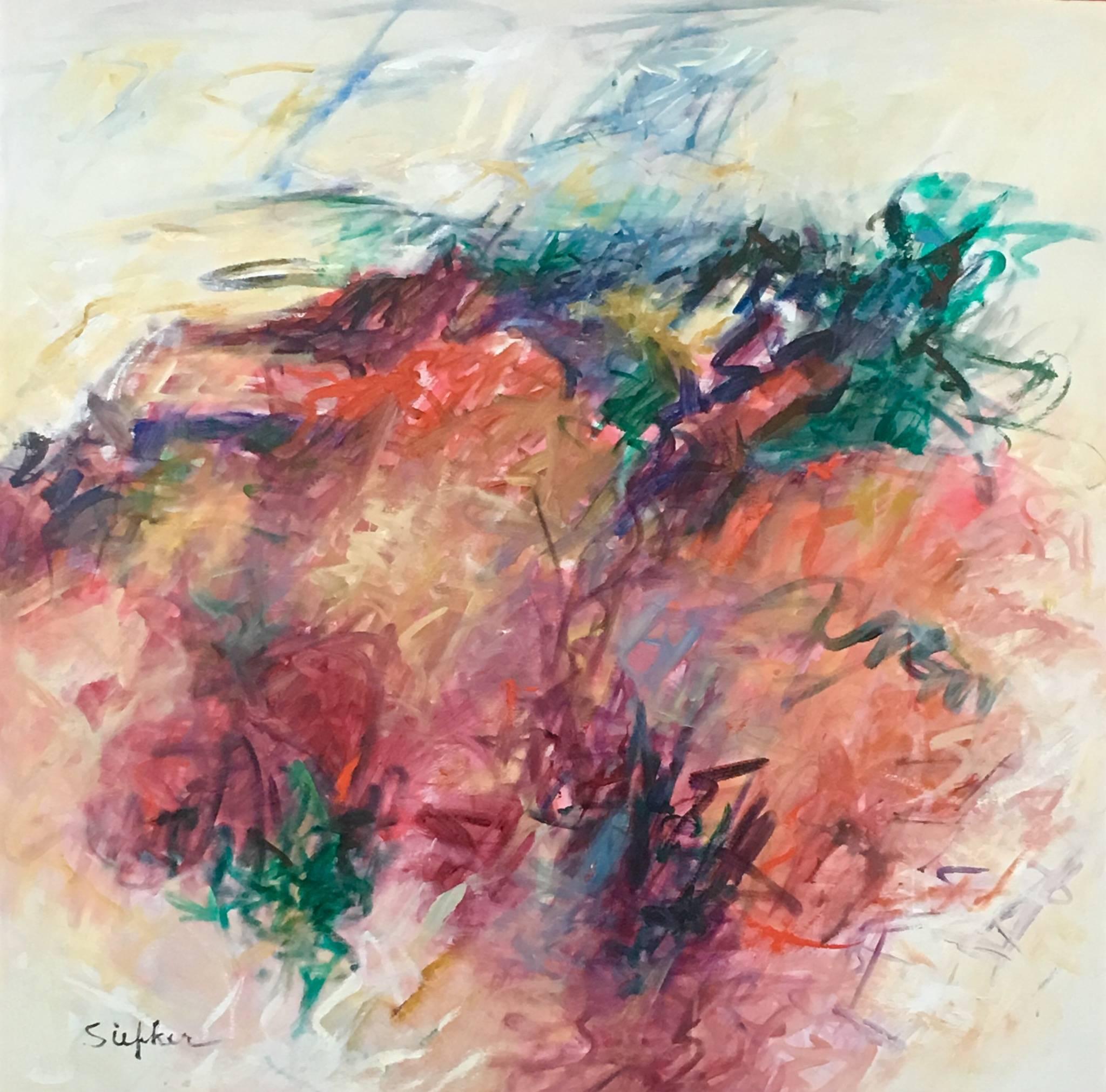 Acrylic on Canvas Titled: “To Jump and Run and Play” - Abstract Expressionist Painting by Mary Lou Siefker