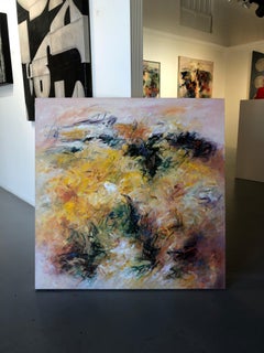 Pittura acrilica su tela intitolata "Bagliore d'estate". 40 x 40