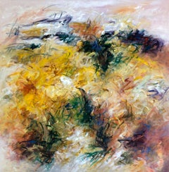 Pittura acrilica su tela intitolata "Bagliore d'estate". 40 x 40