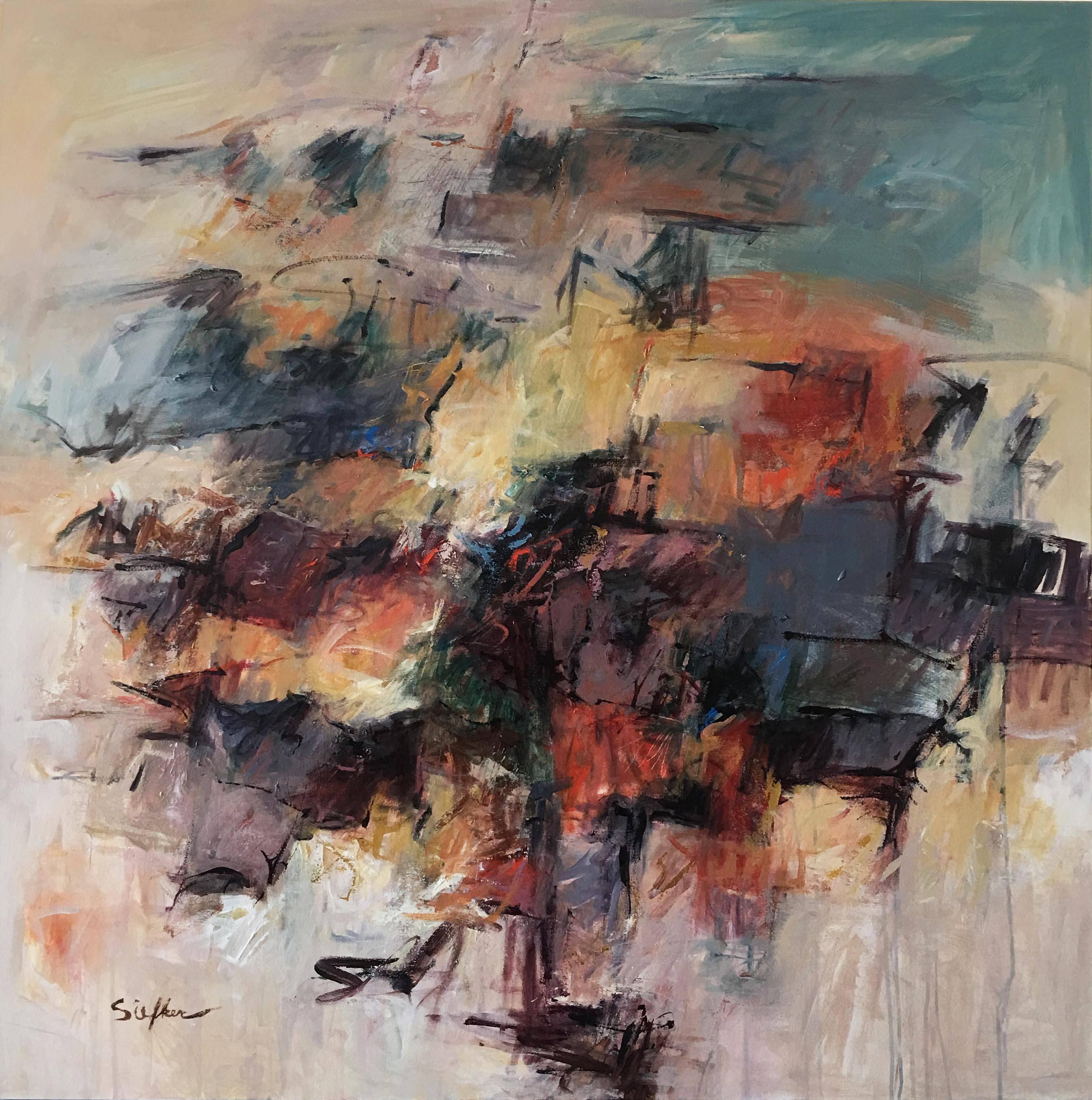 Mary Lou Siefker Abstract Painting - "Memories of Time & Place" 48 x 48