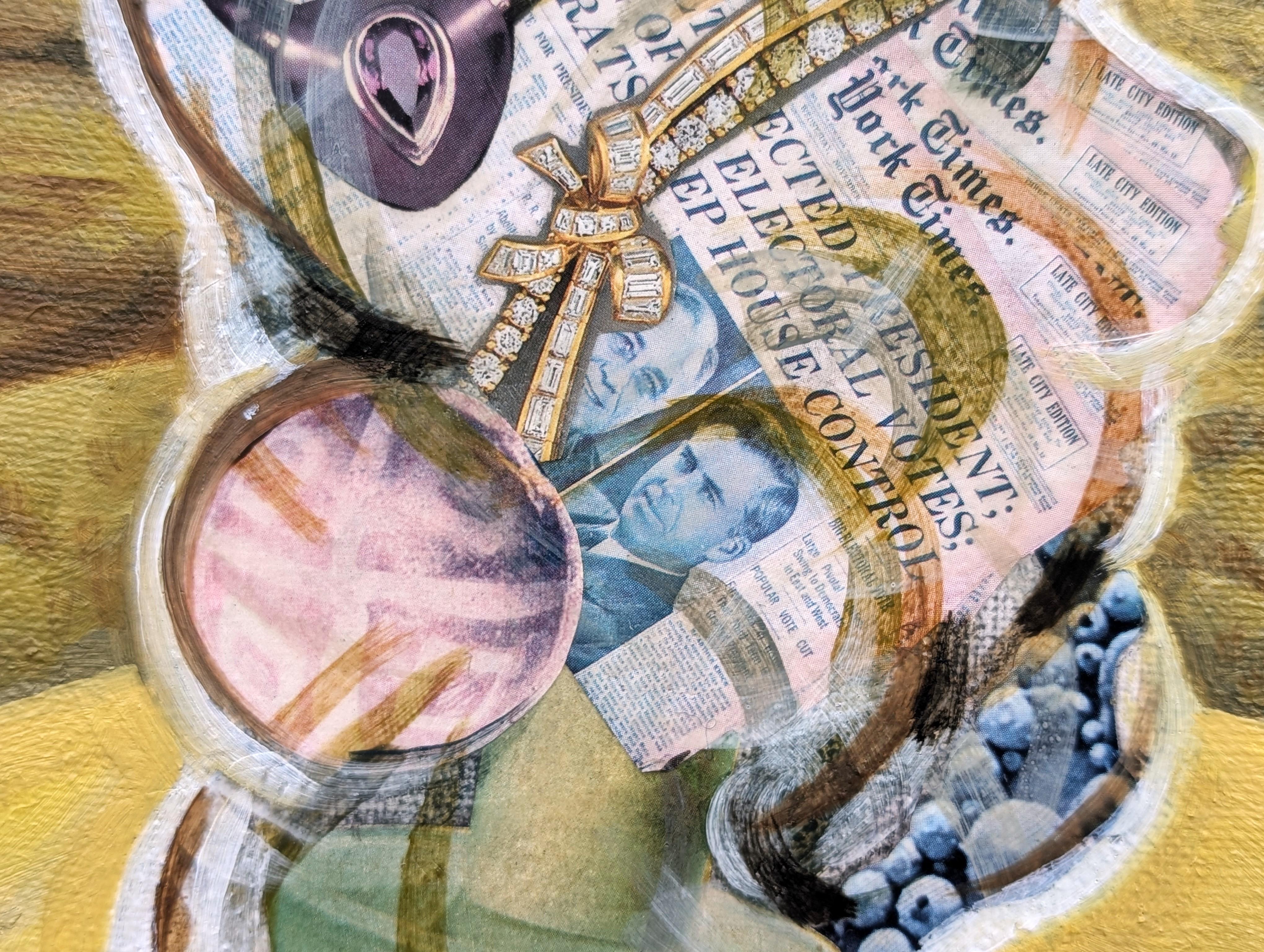 Modern Colorful Abstract Mixed Media Surrealist Collage Landscape Painting For Sale 7