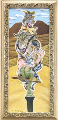 Modern Colorful Abstract Mixed Media Surrealist Collage Landscape Painting