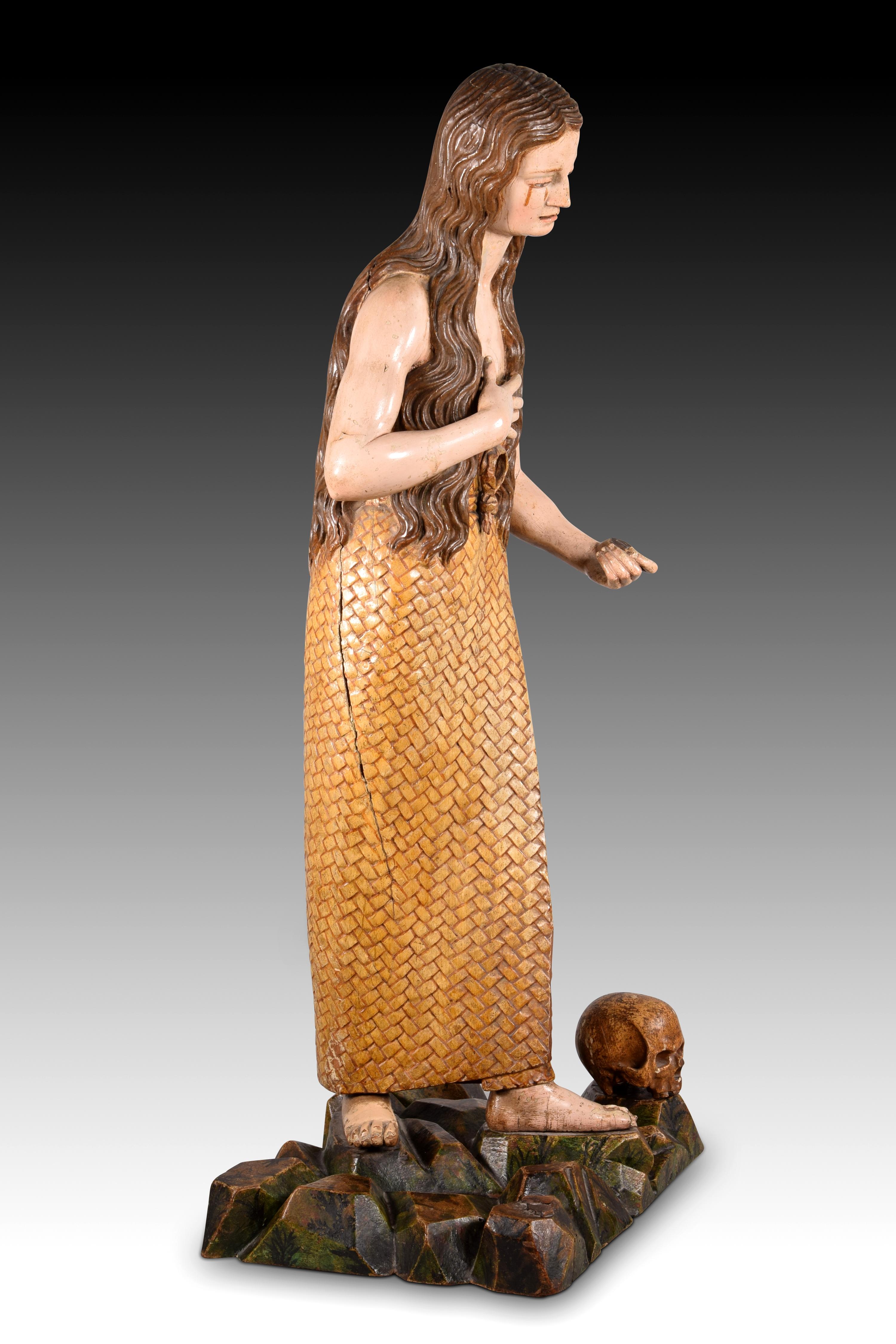 Baroque Mary Magdalene, Polychromed Wood, Spain, Ca Late 17th C, after Pedro de Mena