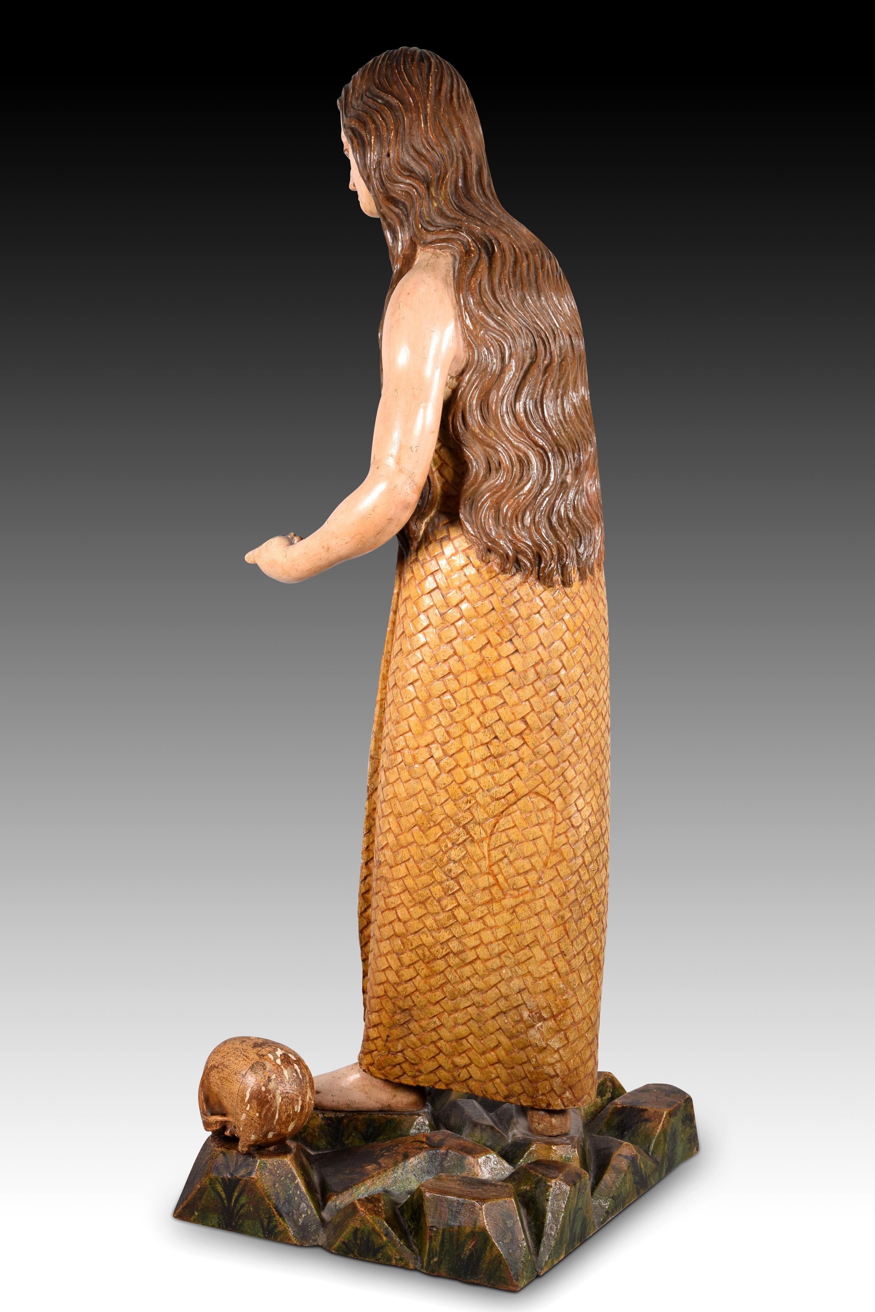 Mary Magdalene, Polychromed Wood, Spain, Ca Late 17th C, after Pedro de Mena In Fair Condition In Madrid, ES