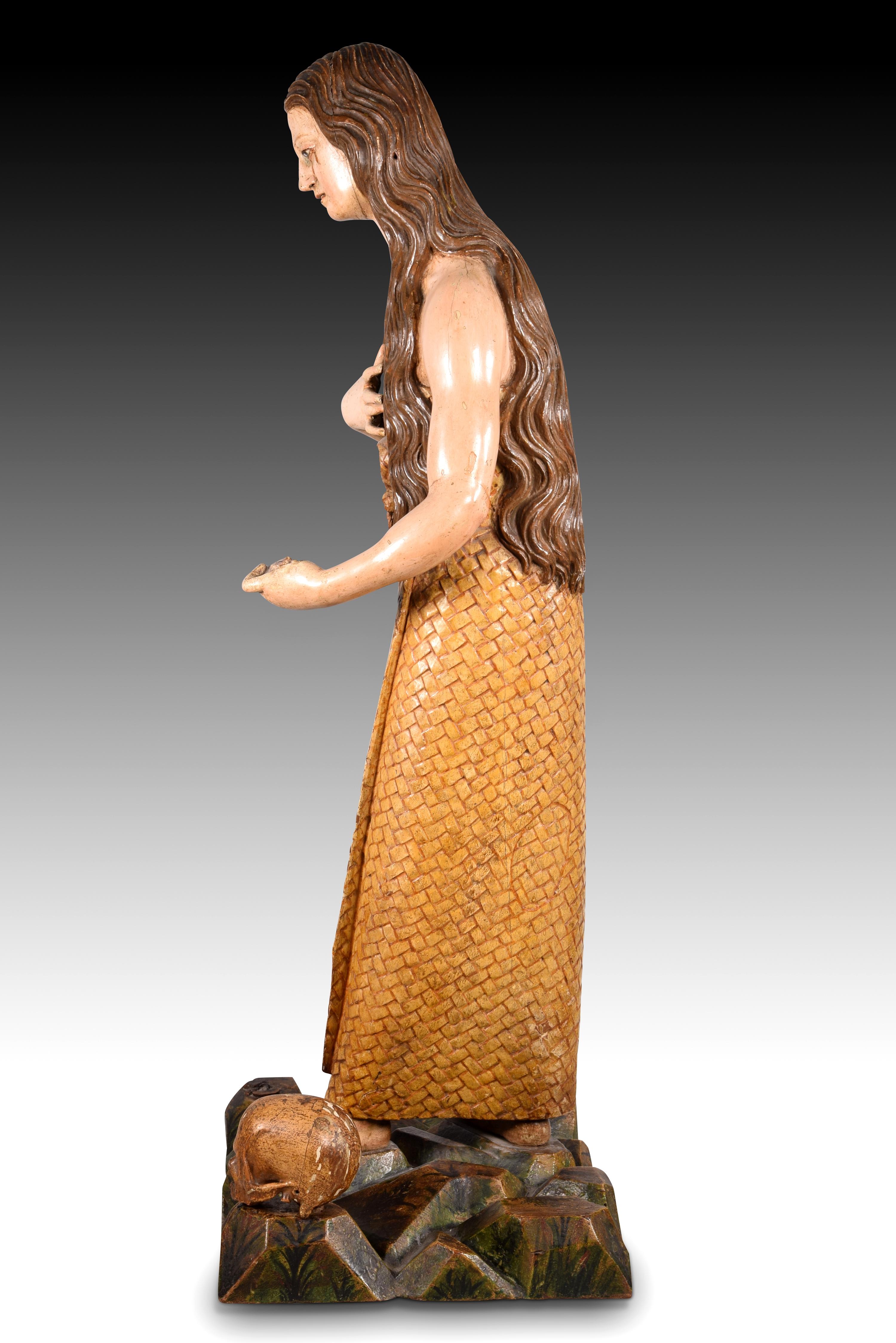 17th Century Mary Magdalene, Polychromed Wood, Spain, Ca Late 17th C, after Pedro de Mena