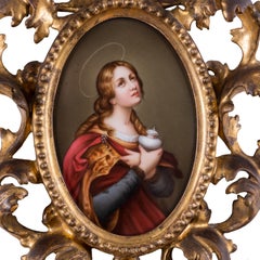 Mary Magdalene Porcelain Plaque by Angiolo Valdinoci, after Carlo Dolci, 1902