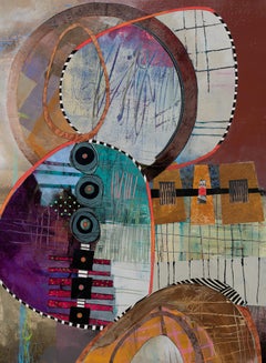 "Three Times as Much", Contemporary, Geometric, Earth Tones, Mixed Media Collage