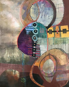 "Three Times as Much", Contemporary, Geometric, Earth Tones, Mixed Media Collage