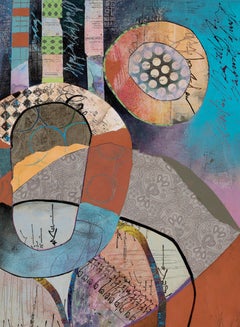 "Treble", Contemporary, Geometric, Earth Tones, Mixed Media Collage