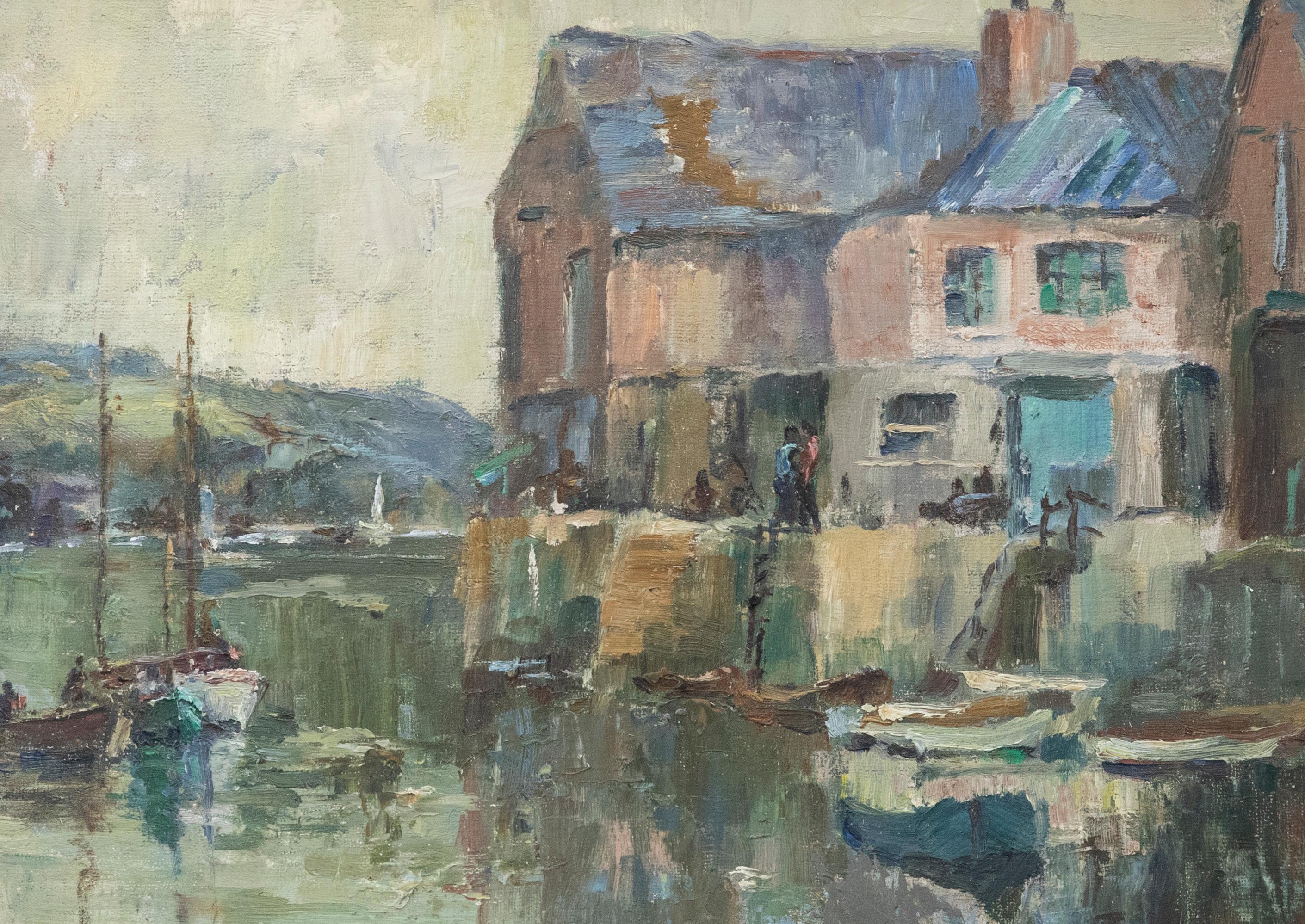 Stile di Mary McCrossan (1865-1934) - Olio del 20° secolo, Guardando il porto 1