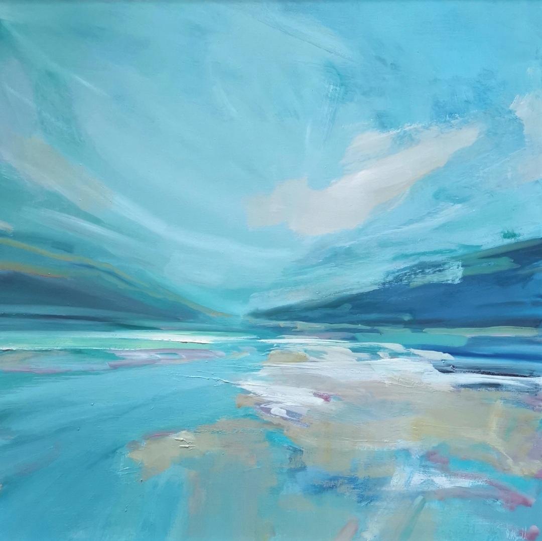 This is one of my favourite local Loch shoreline to paint. In this painting the drama often displayed over the loch has been covered by a beautiful soft light. When the water is presented like this it feels peaceful and timeless. This is an oil on