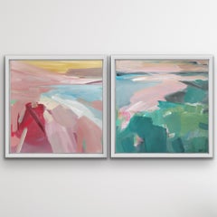Winter Pinks With Green and Winter Pinks With Fun On The Shore Diptych